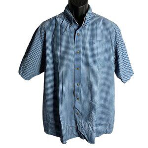 Wrangler Button Down Short Sleeve Shirt XL Blue Check Cotton Chest Pocket Collar